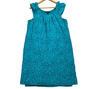 Chris McLaughlin Womens 16 Jade Tourquoise Shift Dress Floral Overlay Pleated